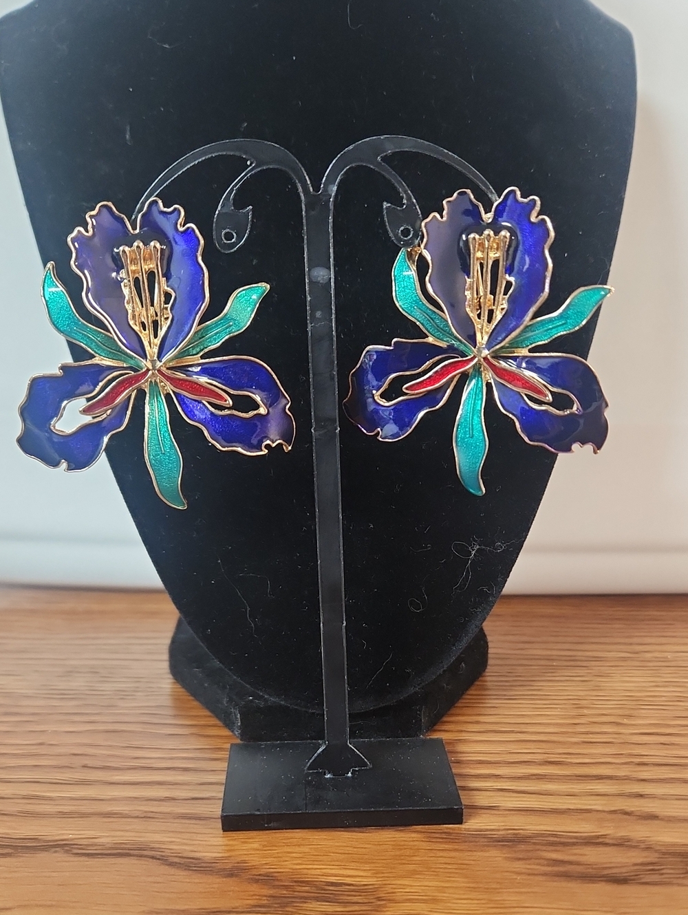 Cloisonne Orchid Earrings - Purple & Teal